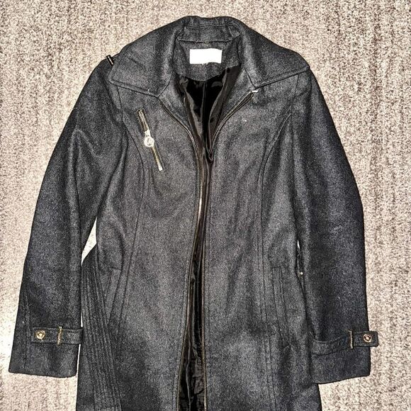 Michael Kors Women's Grey Wool Blend Gold Zipper Front Coat Jacket - Picture 7 of 10